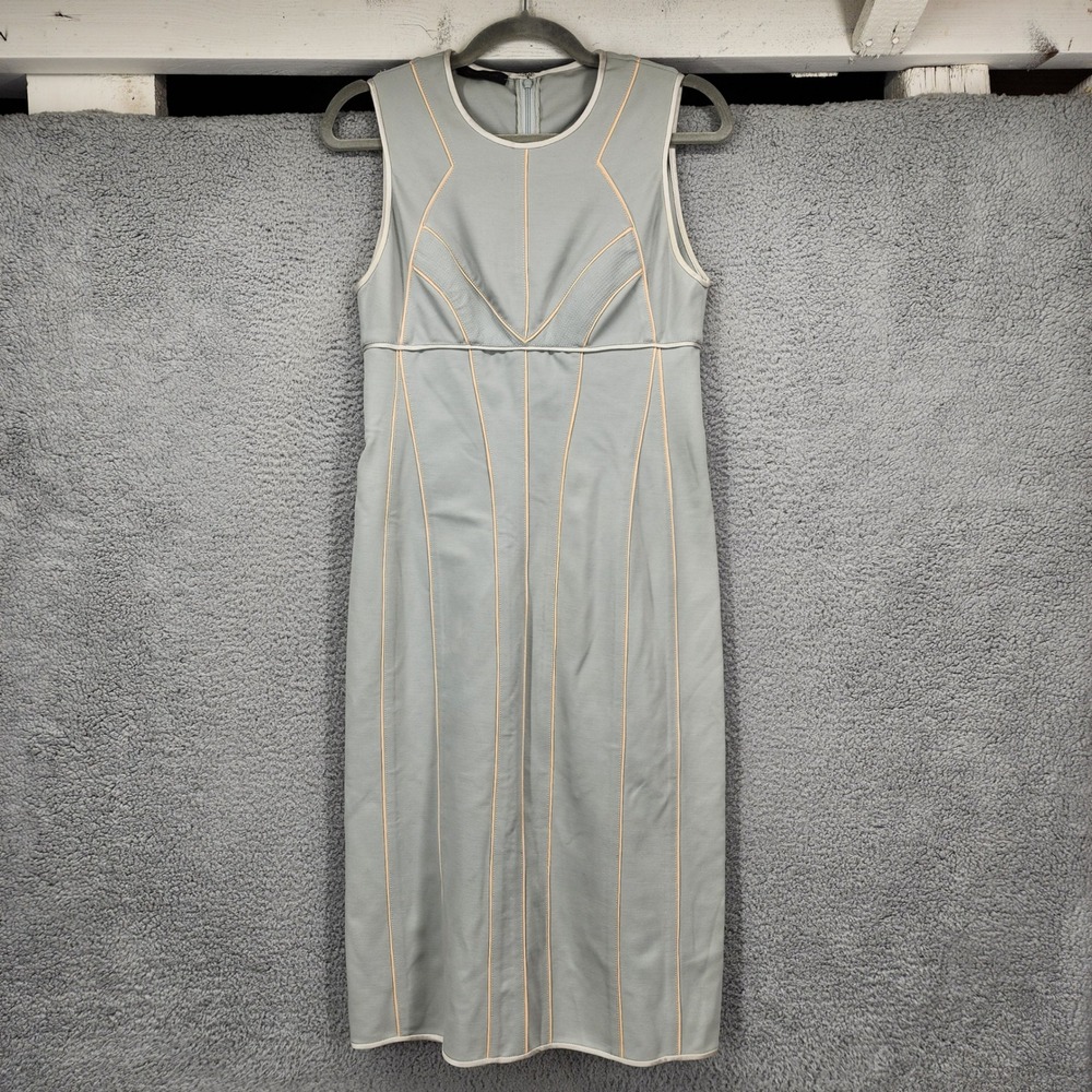 Narciso‎ Rodriguez Sage Green Wool Blend Piping Sheath Dress Made in Italy 42in